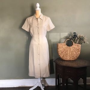 VTG Cream Linen Silk Blend Button Down Dress